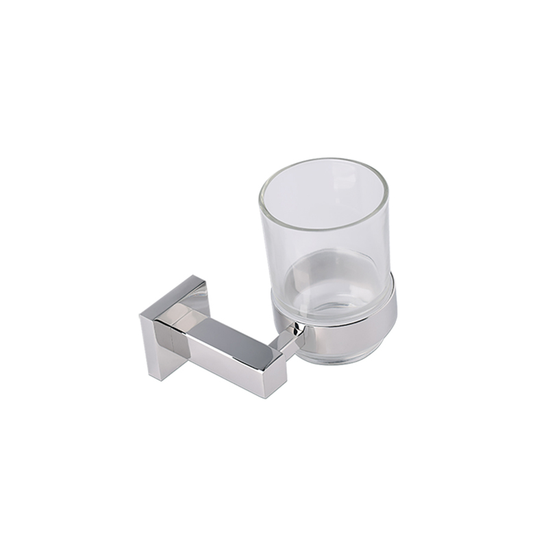 Bathroom Square Chrome Single Cup Holder Set Wall Mounted JD09